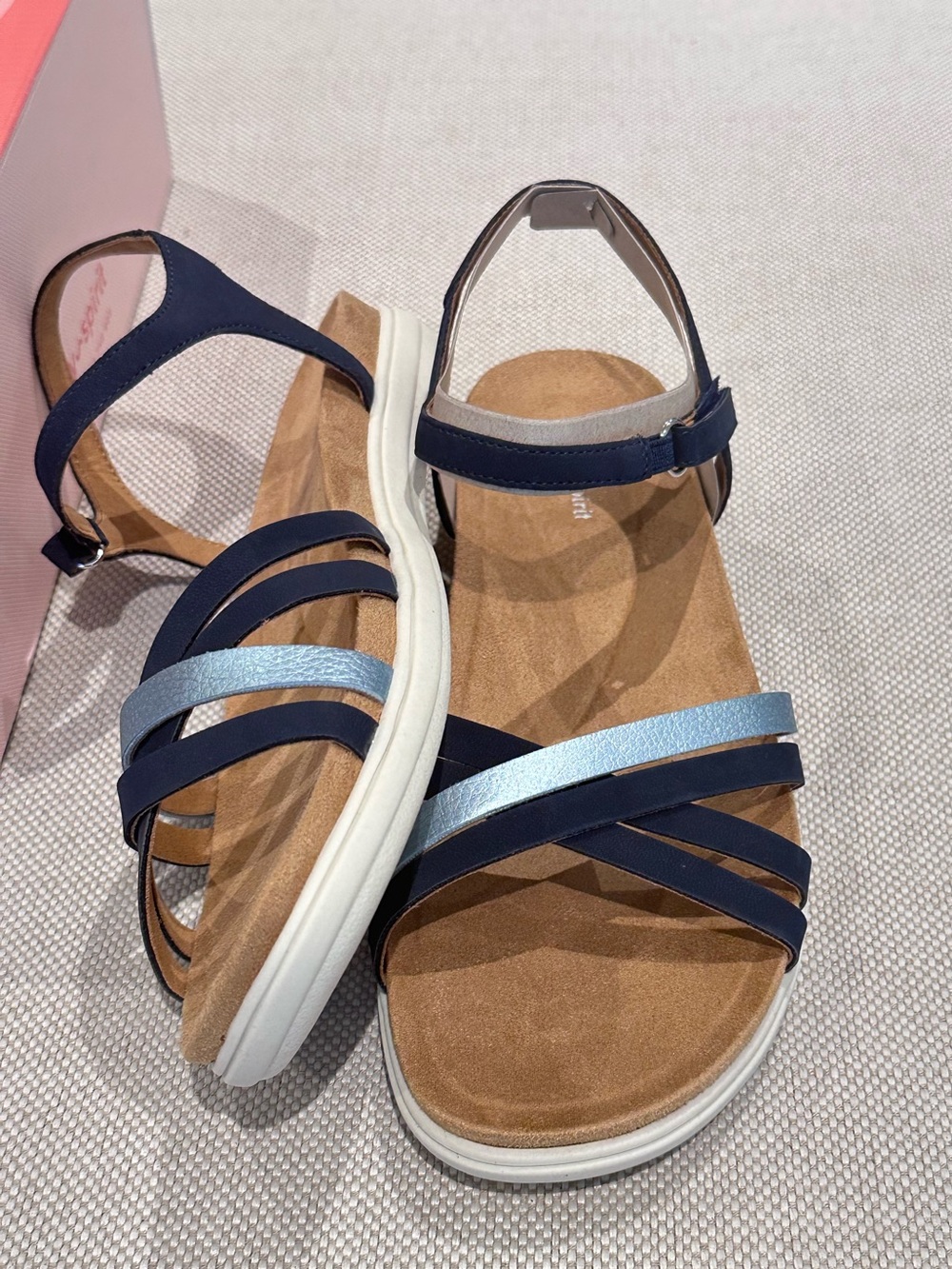 EASY SPIRIT size 9.5 Dark Blue Dottle Comfort Lightweight Velcro Sandals NEW - Picture 6 of 15